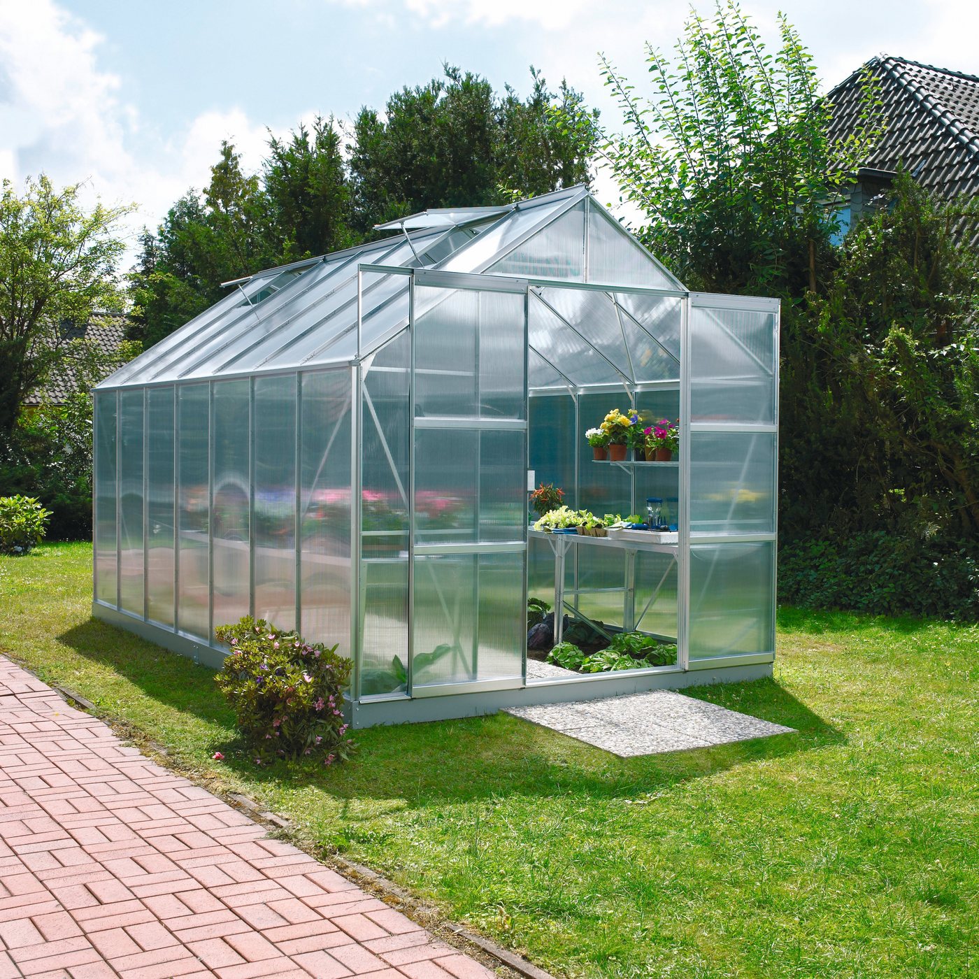 KONIFERA Gewächshaus Calisto 11500, BxTxH: 254 x 441 x 230 cm, 6 mm Wandstärke silberfarben Unkategorisiert online kaufen KONIFERA Gewächshaus Calisto 11500, BxTxH: 254 x 441 x 230 cm, 6 mm Wandstärke silberfarben Unkategorisiert online kaufen