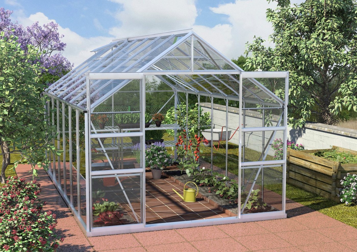 KONIFERA Gewächshaus Calisto 11500, BxTxH: 257 x 445 x 232 cm, 3 mm Wandstärke, Set, mit Fundamentrahmen, Sicherheitsglas silberfarben | Rabatt: 15% Unkategorisiert online kaufen KONIFERA Gewächshaus Calisto 11500, BxTxH: 257 x 445 x 232 cm, 3 mm Wandstärke, Set, mit Fundamentrahmen, Sicherheitsglas silberfarben | Rabatt: 15% Unkategorisiert online kaufen