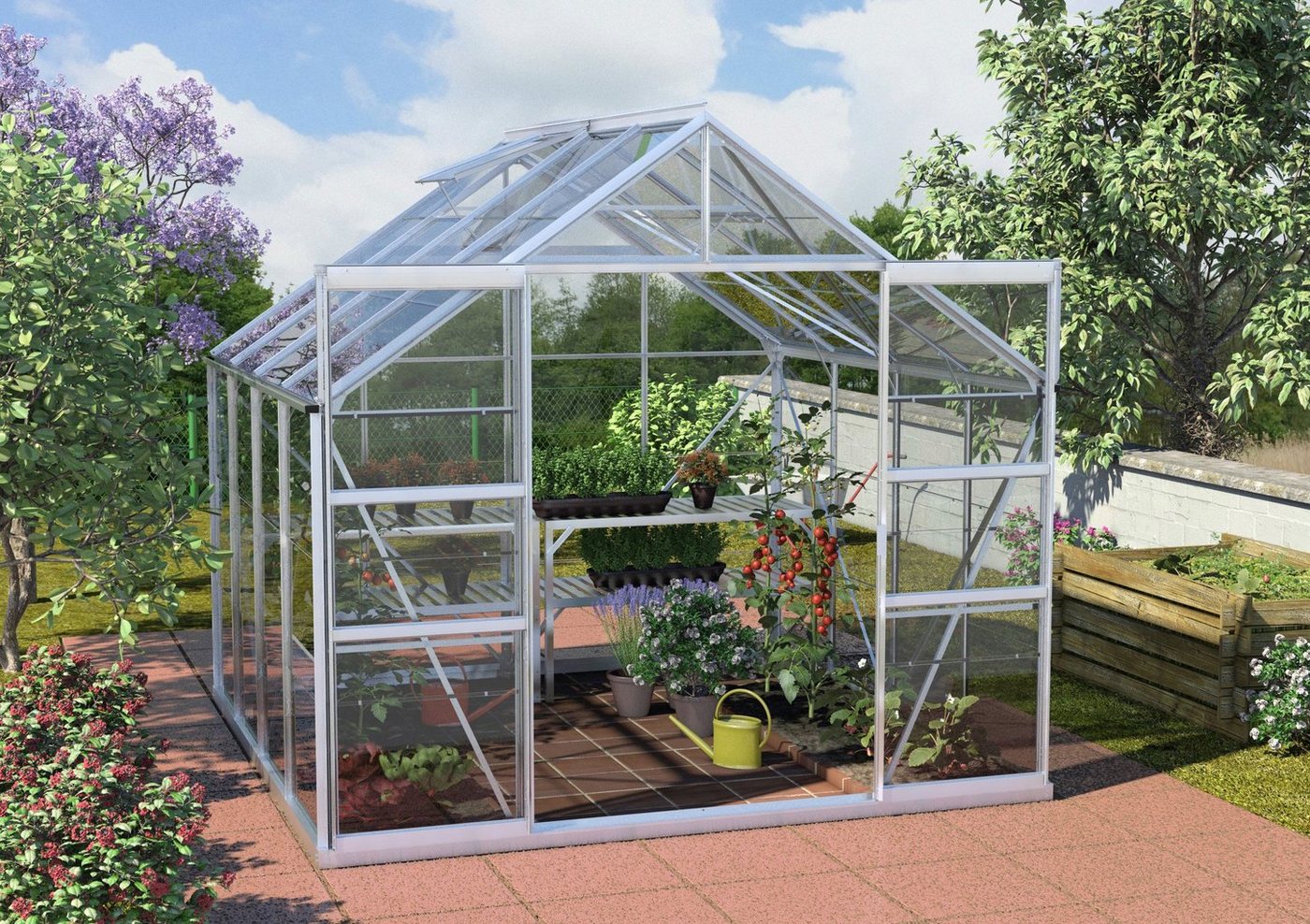 KONIFERA Gewächshaus Calisto 6700, BxTxH: 257 x 258 x 232 cm, 3 mm Wandstärke, Set, mit Fundamentrahmen, Sicherheitsglas silberfarben | Rabatt: 14% Unkategorisiert online kaufen