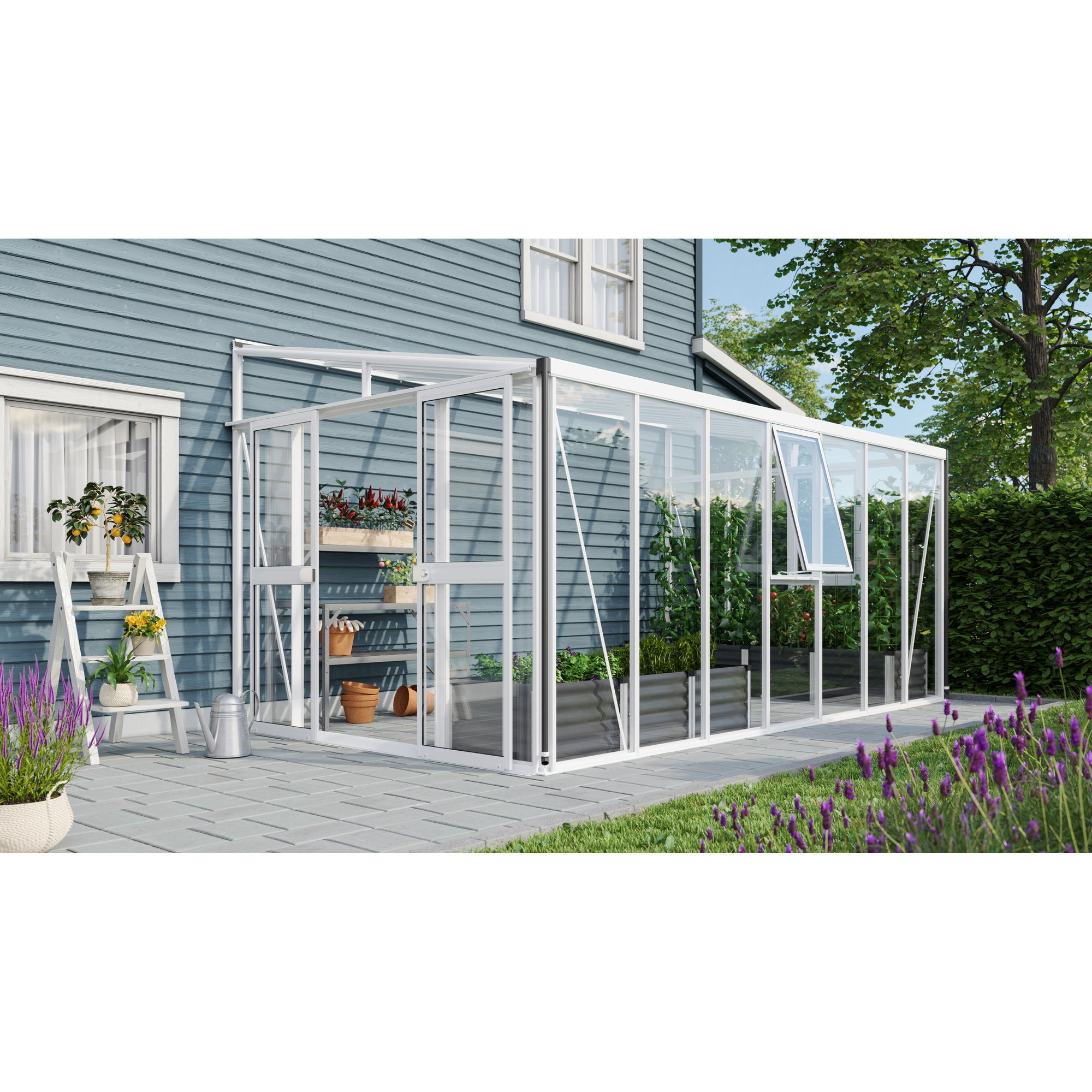 Vitavia Anlehngewächshaus 'Athena 11900' 11,8 m² 267,9 x 469,6 cm 3 mm Sicherheitsglas/10 mm Hohlkammerplatten weiß Unkategorisiert online kaufen