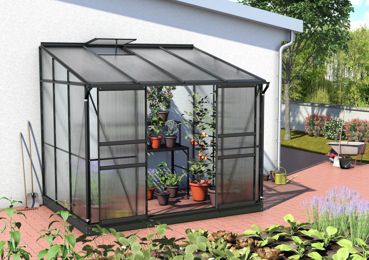 Vitavia Anlehngewächshaus Osiris 5200, BxTxH: 262 x 201 x 221 cm, 6 mm Wandstärke schwarz Unkategorisiert online kaufen