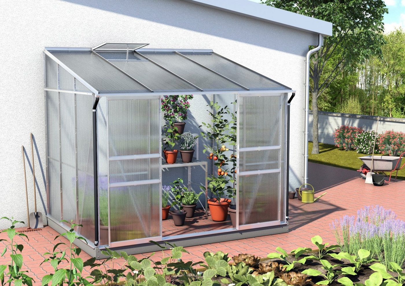 Vitavia Anlehngewächshaus Osiris 5200, BxTxH: 262 x 201 x 221 cm, 6 mm Wandstärke silberfarben Unkategorisiert online kaufen