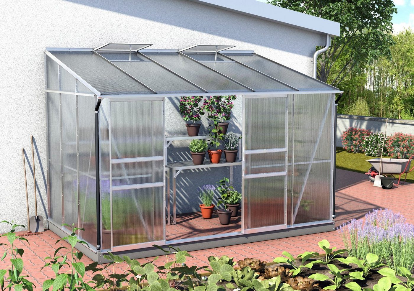 Vitavia Anlehngewächshaus Osiris 6500, BxTxH: 324 x 201 x 221 cm, 4 mm Wandstärke silberfarben Unkategorisiert online kaufen
