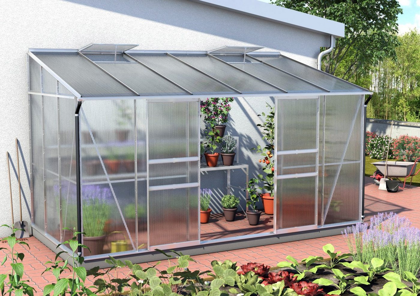 Vitavia Anlehngewächshaus Osiris 7800, BxTxH: 387 x 201 x 221 cm, 6 mm Wandstärke silberfarben Unkategorisiert online kaufen