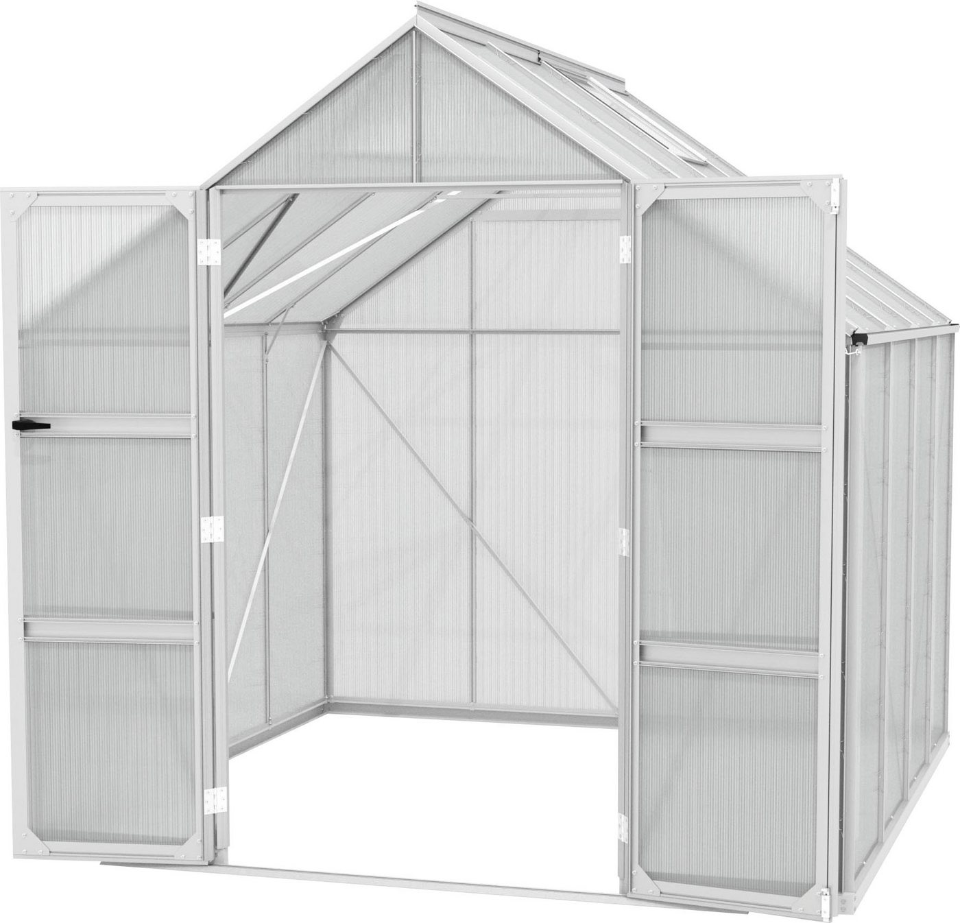Vitavia Gewächshaus Domus 6700, BxTxH: 257 x 263 x 253,9 cm, 3 mm Wandstärke, mit Doppelschwingtüren und bodentiefer Türschwelle, 4 mm Hohlkammer silberfarben Unkategorisiert online kaufen